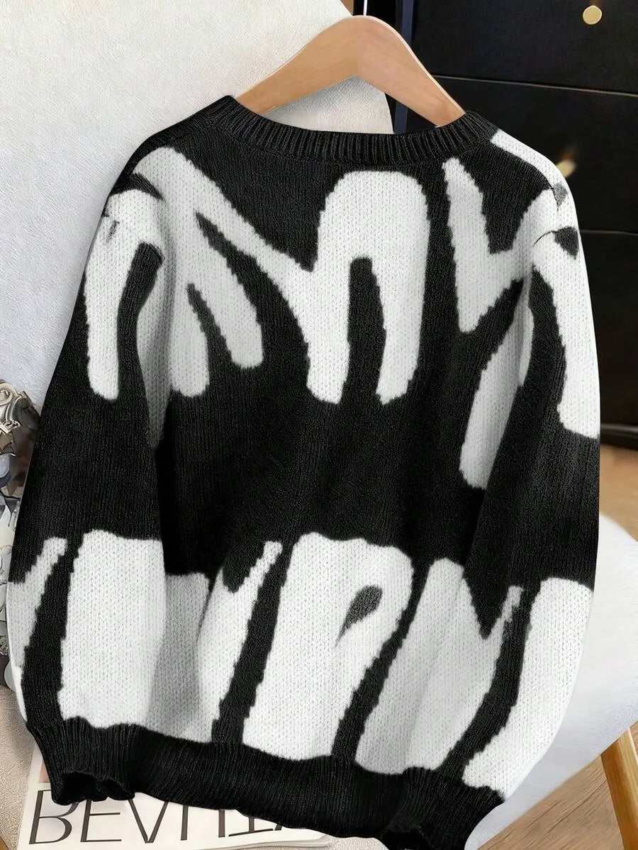 Knitted Ladies Sweater with Print