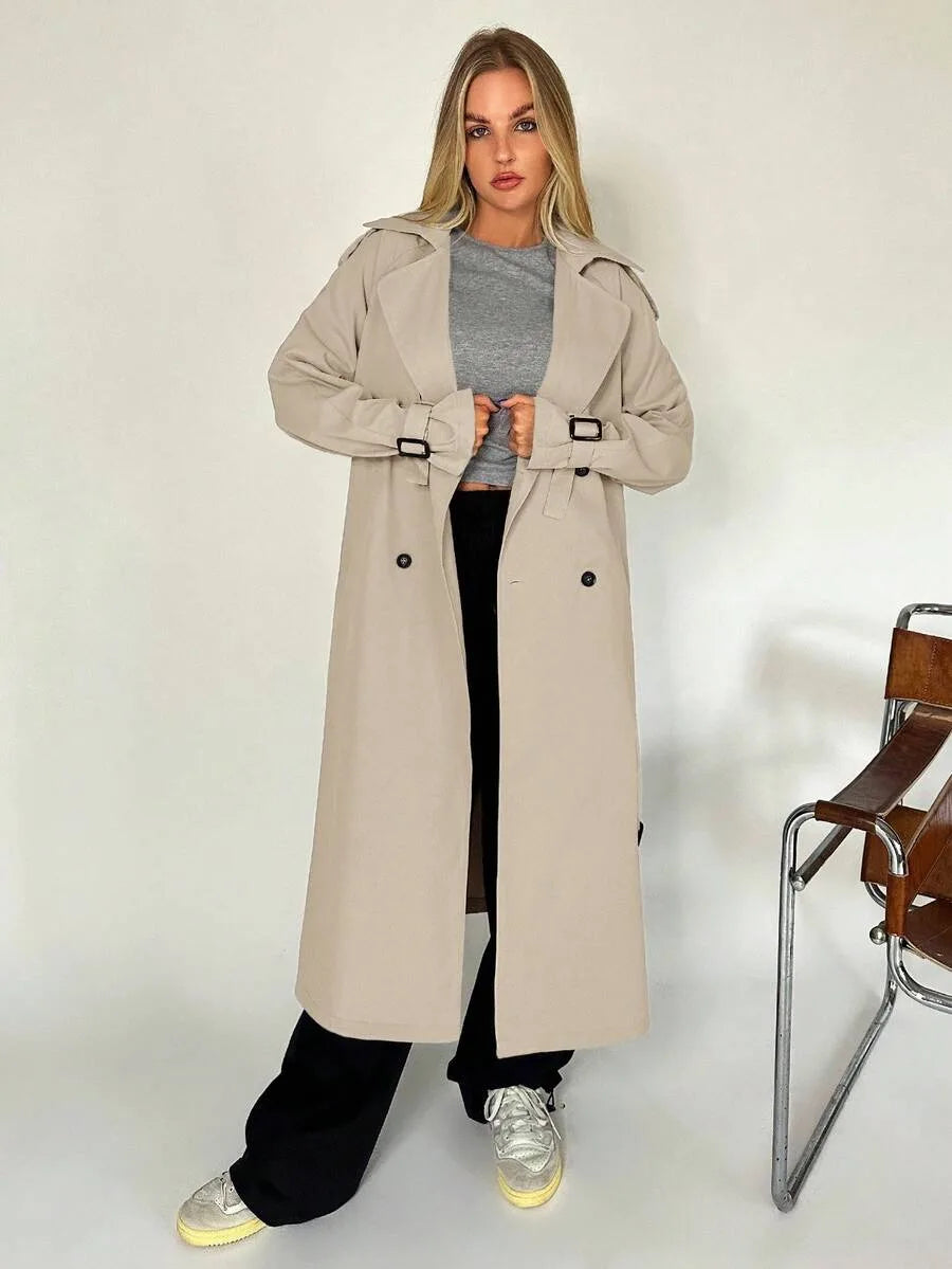 Long Trench Coat for Women with Belt