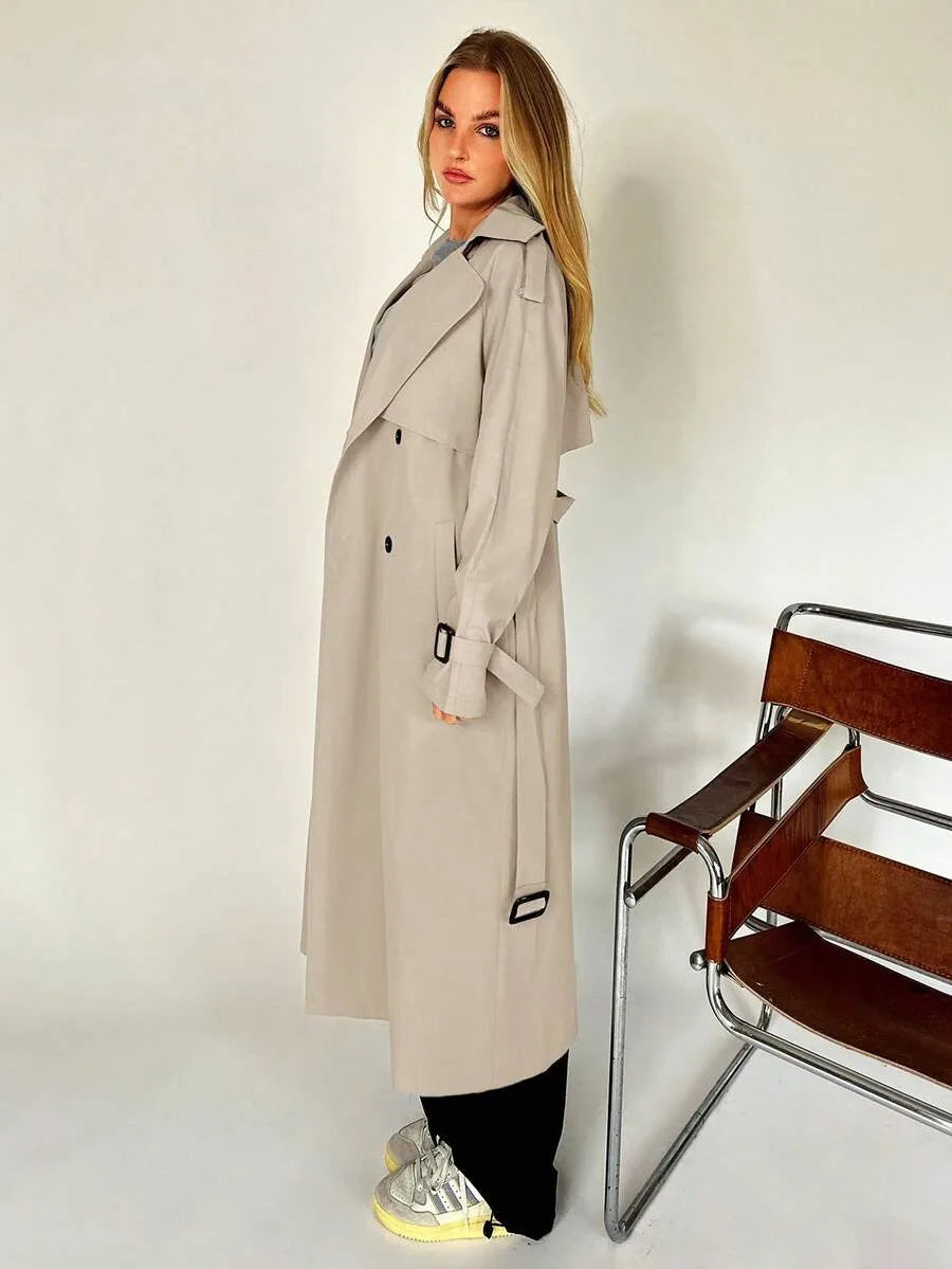 Long Trench Coat for Women with Belt