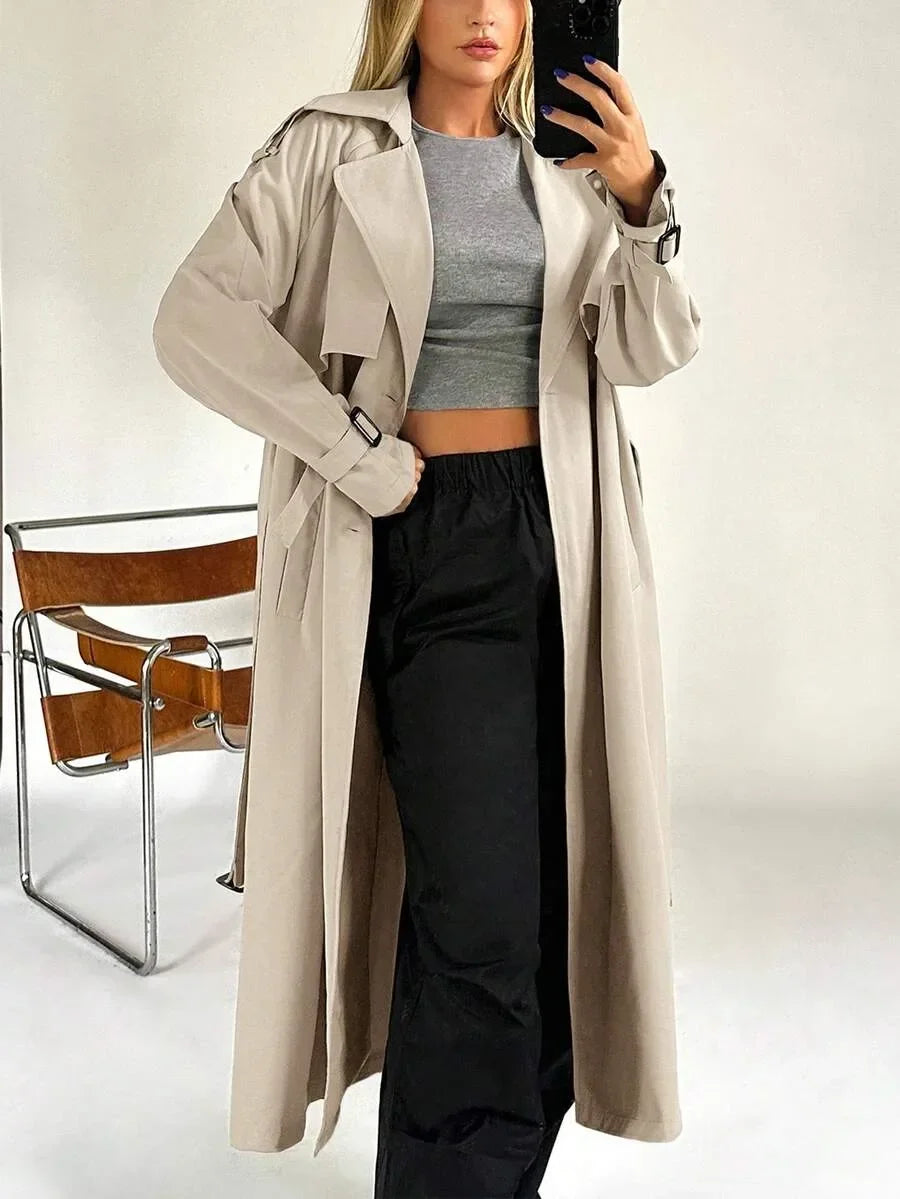 Long Trench Coat for Women with Belt
