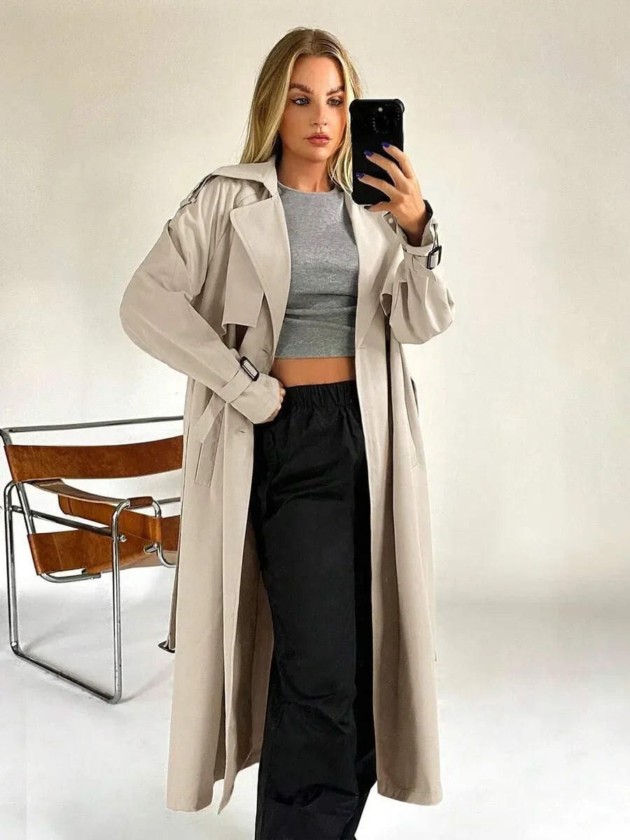 Long Trench Coat for Women with Belt