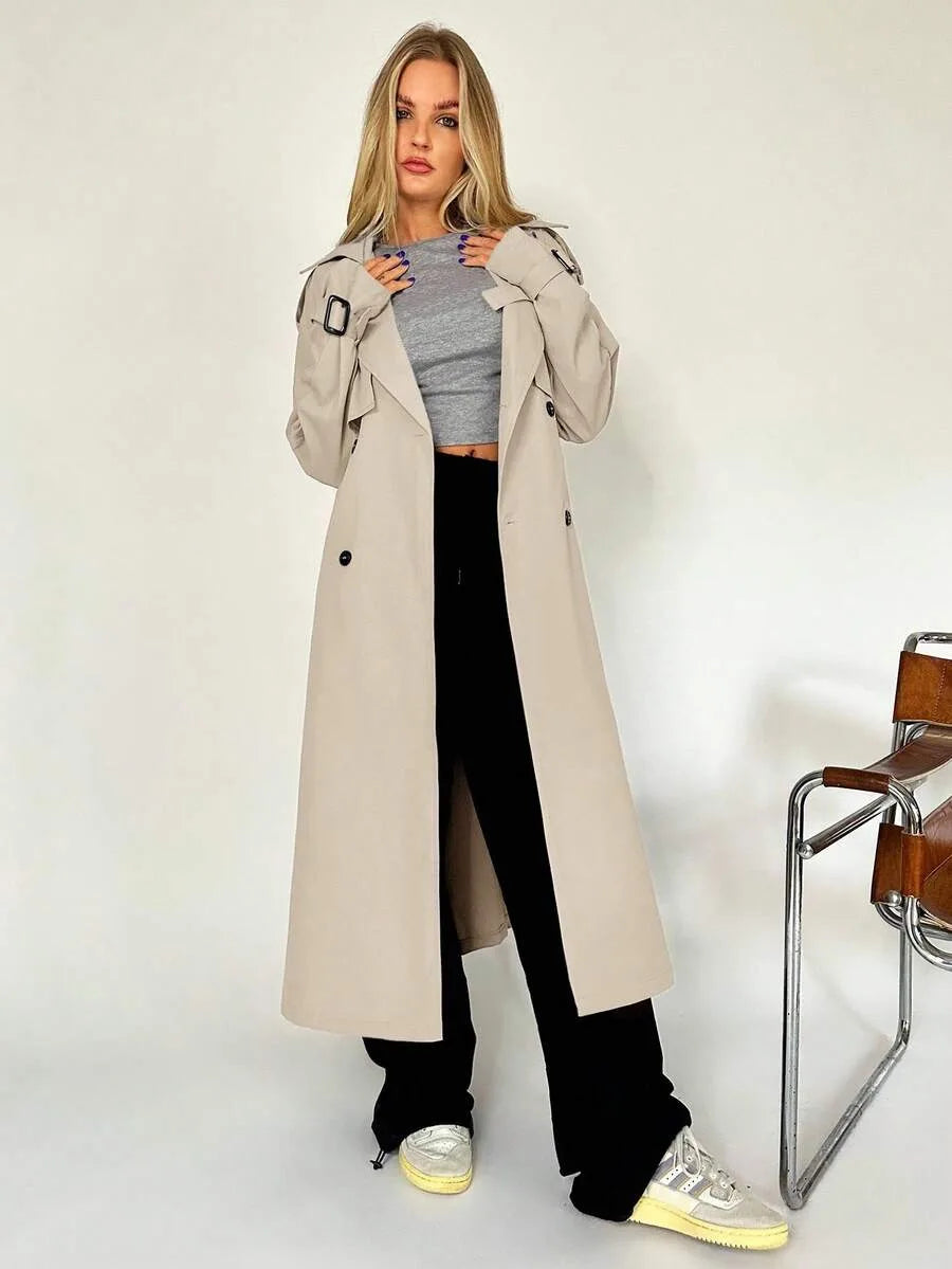 Long Trench Coat for Women with Belt