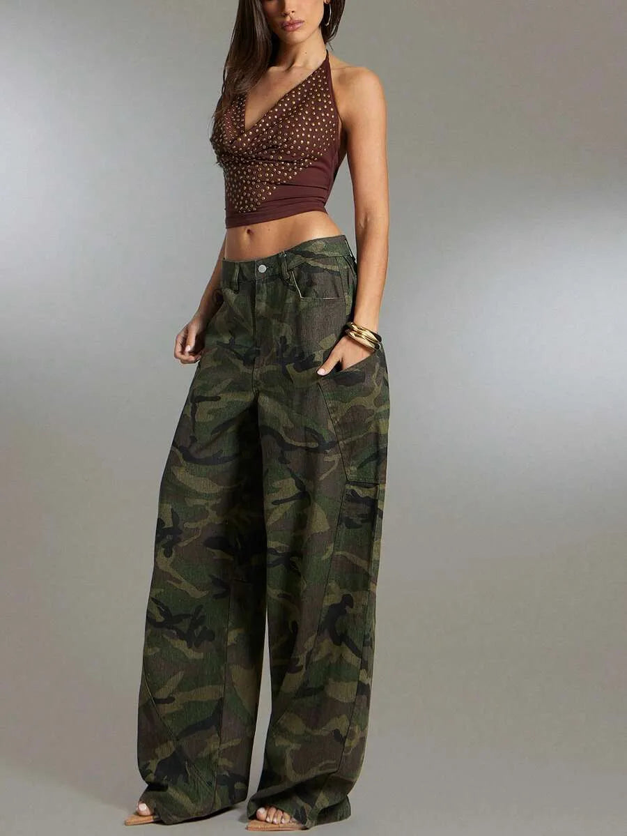 Camouflage Trousers Ladies Wide Leg