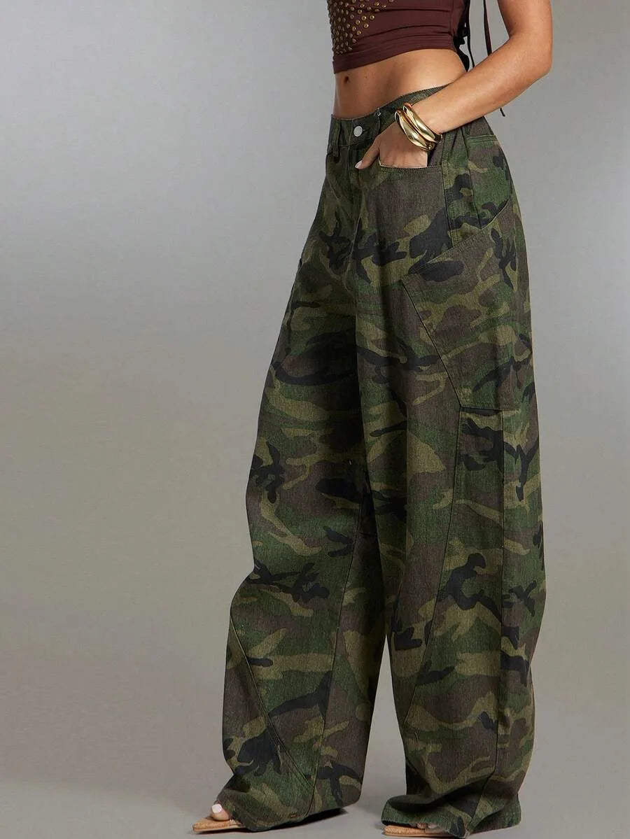 Camouflage Trousers Ladies Wide Leg