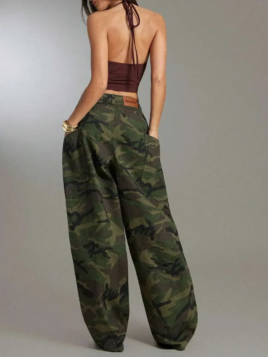 Camouflage Trousers Ladies Wide Leg