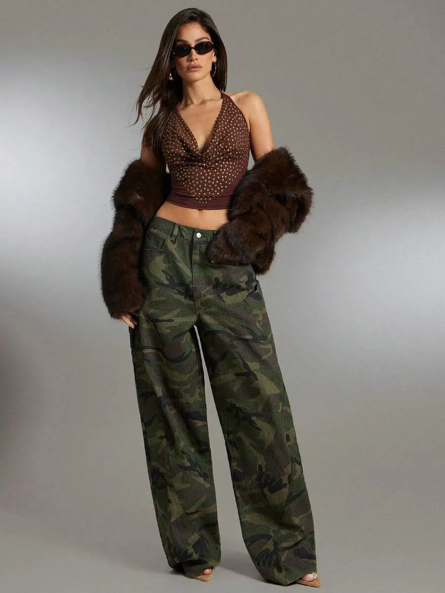 Camouflage Trousers Ladies Wide Leg