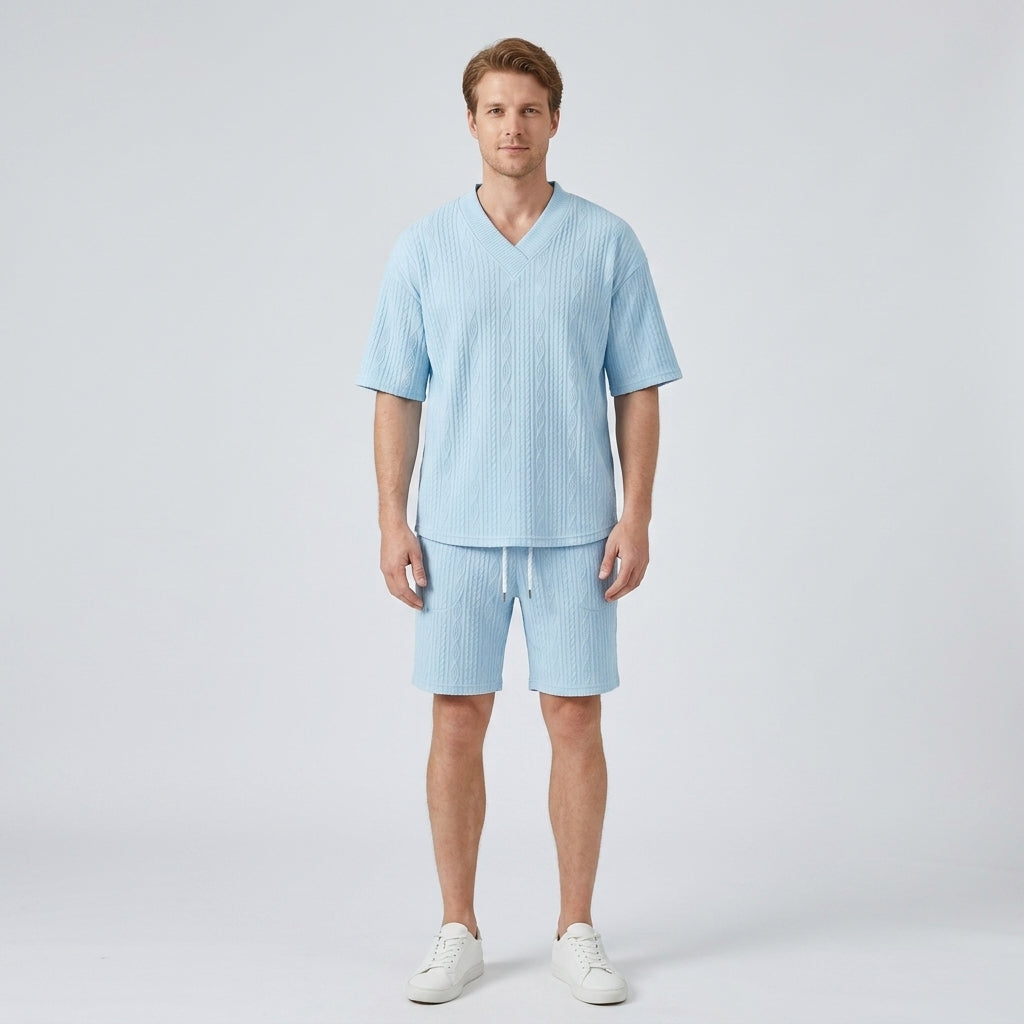 Knitted set with V-neck and shorts for men