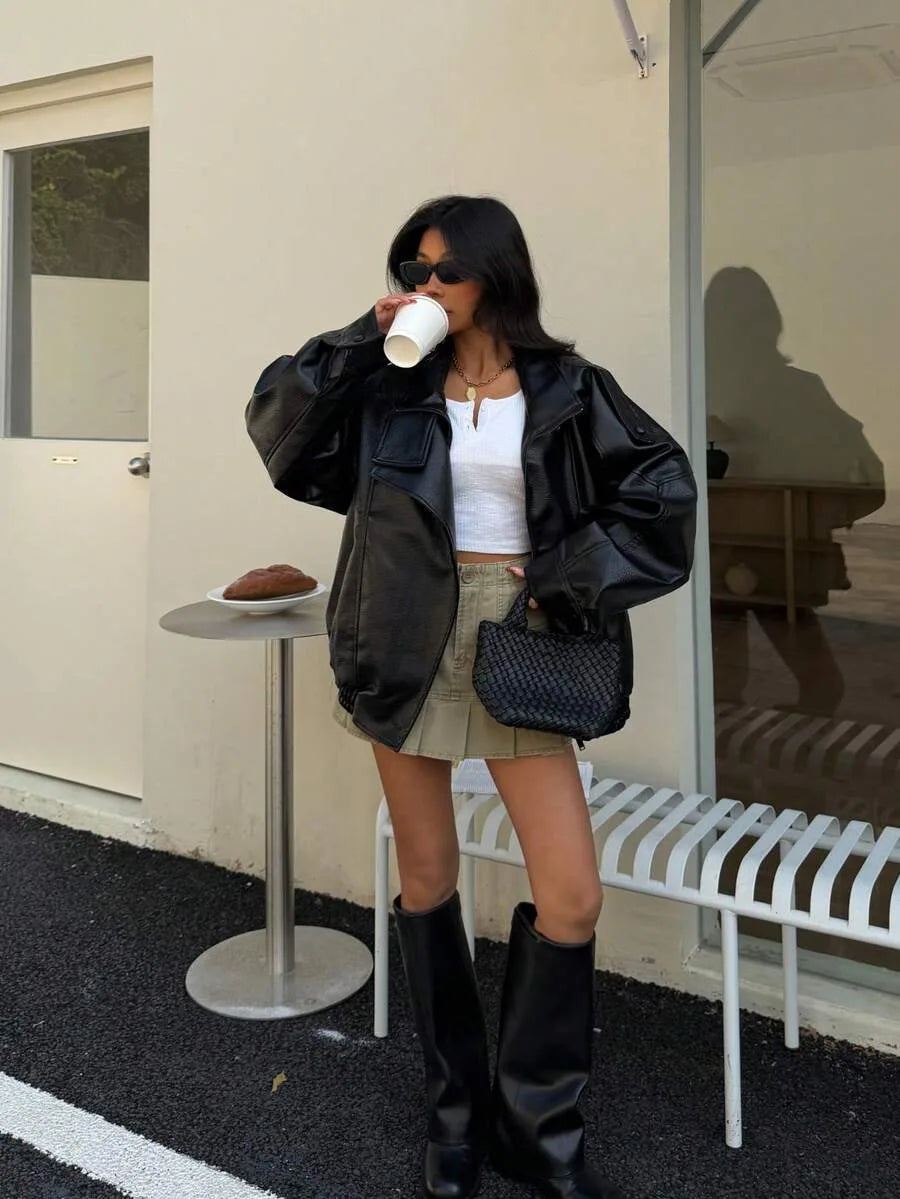 Leather Jacket for Women with Asymmetrical Closure