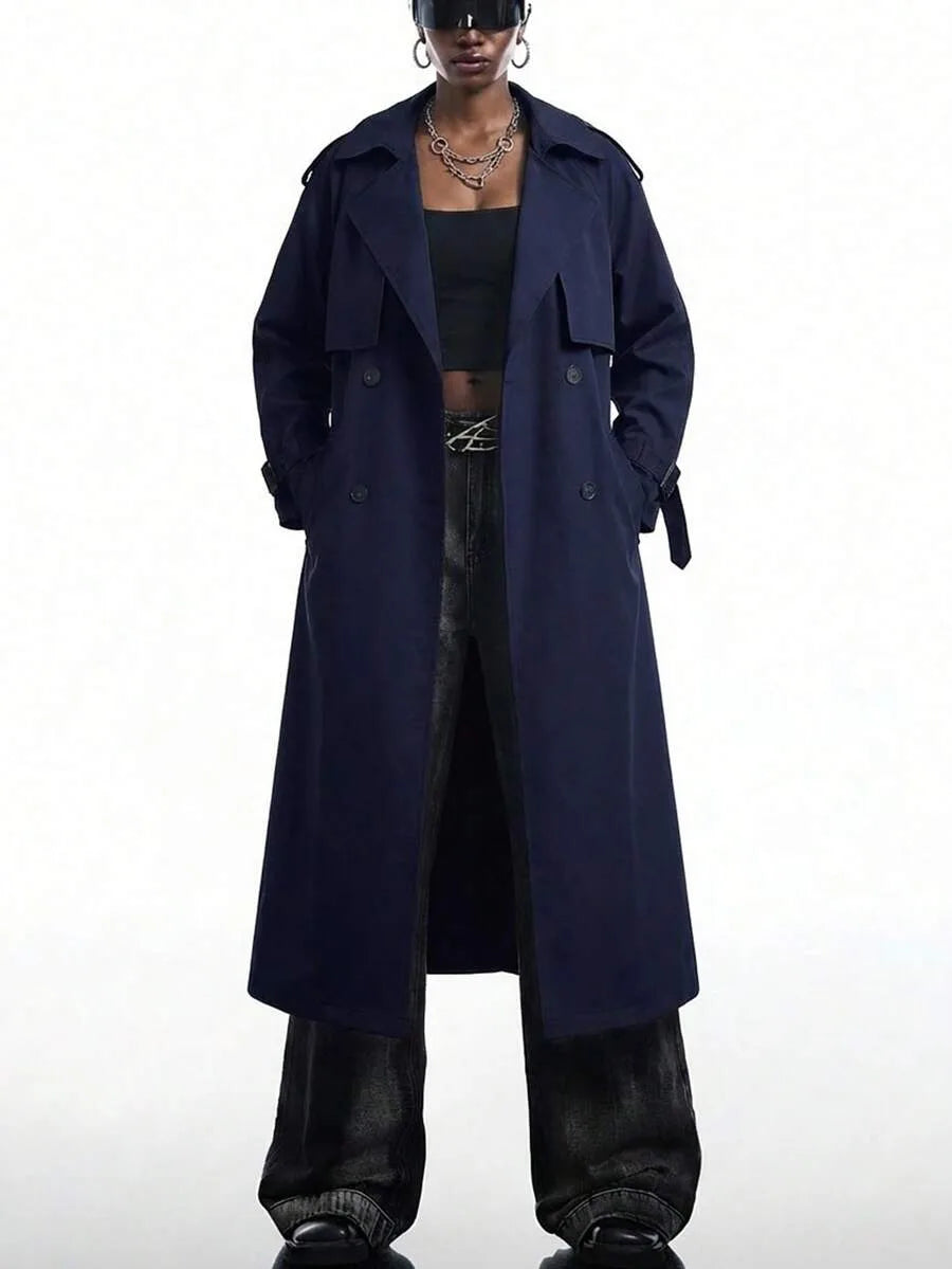 Long Trench Coat for Women with Belt