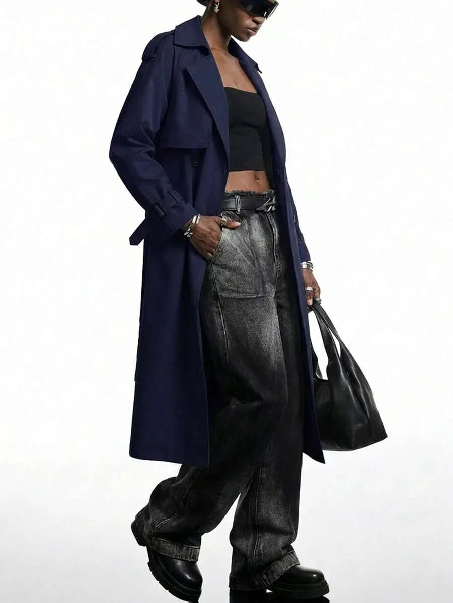 Long Trench Coat for Women with Belt