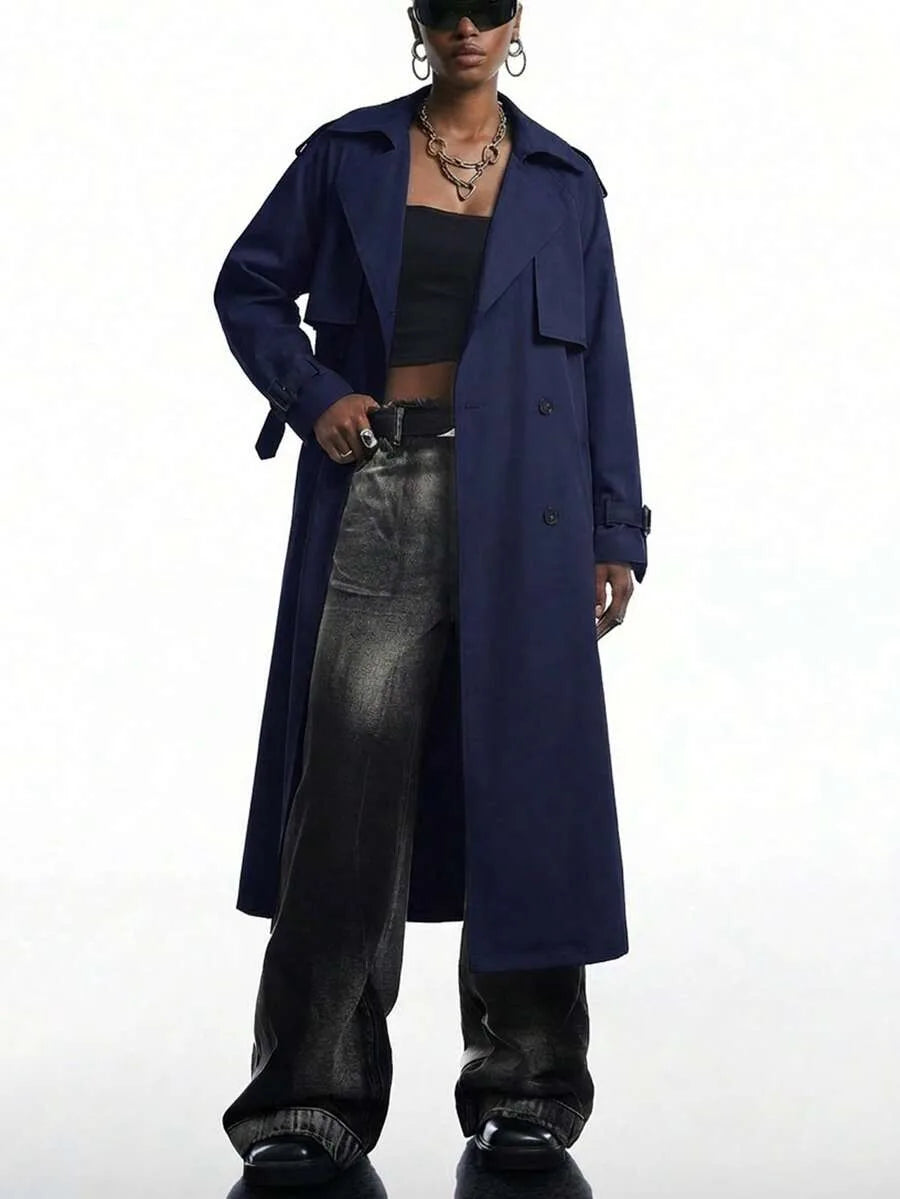 Long Trench Coat for Women with Belt