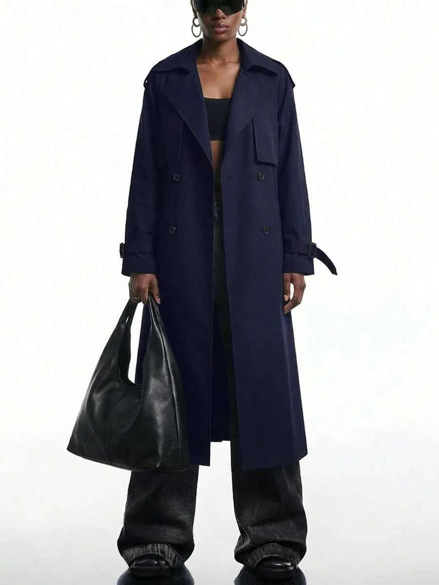 Long Trench Coat for Women with Belt