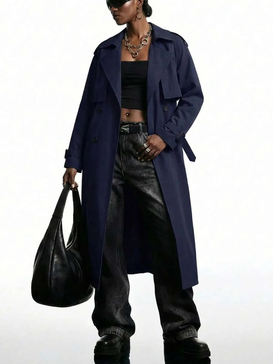 Long Trench Coat for Women with Belt