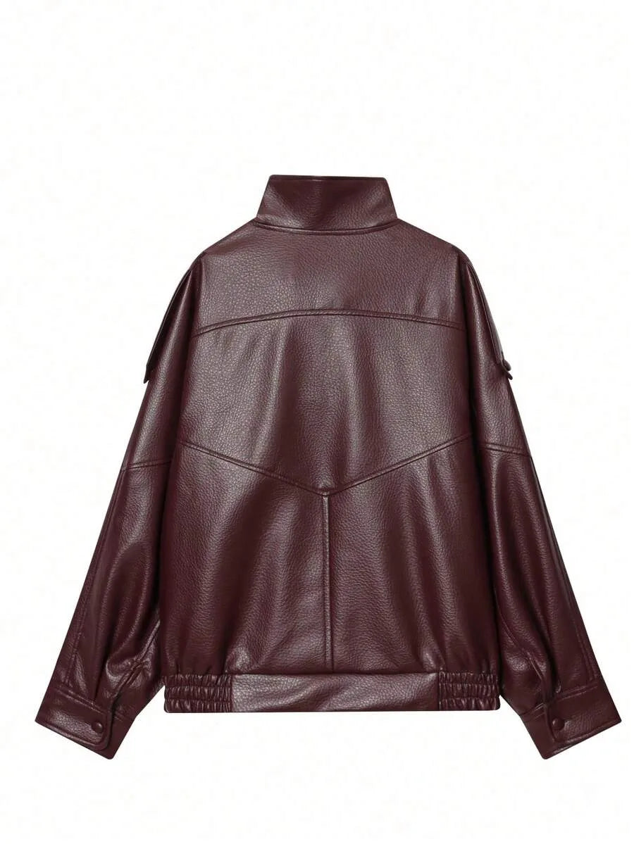 Leather Jacket for Women with Asymmetrical Closure