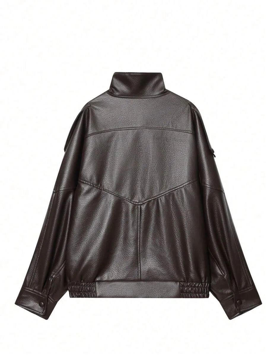 Leather Jacket for Women with Asymmetrical Closure