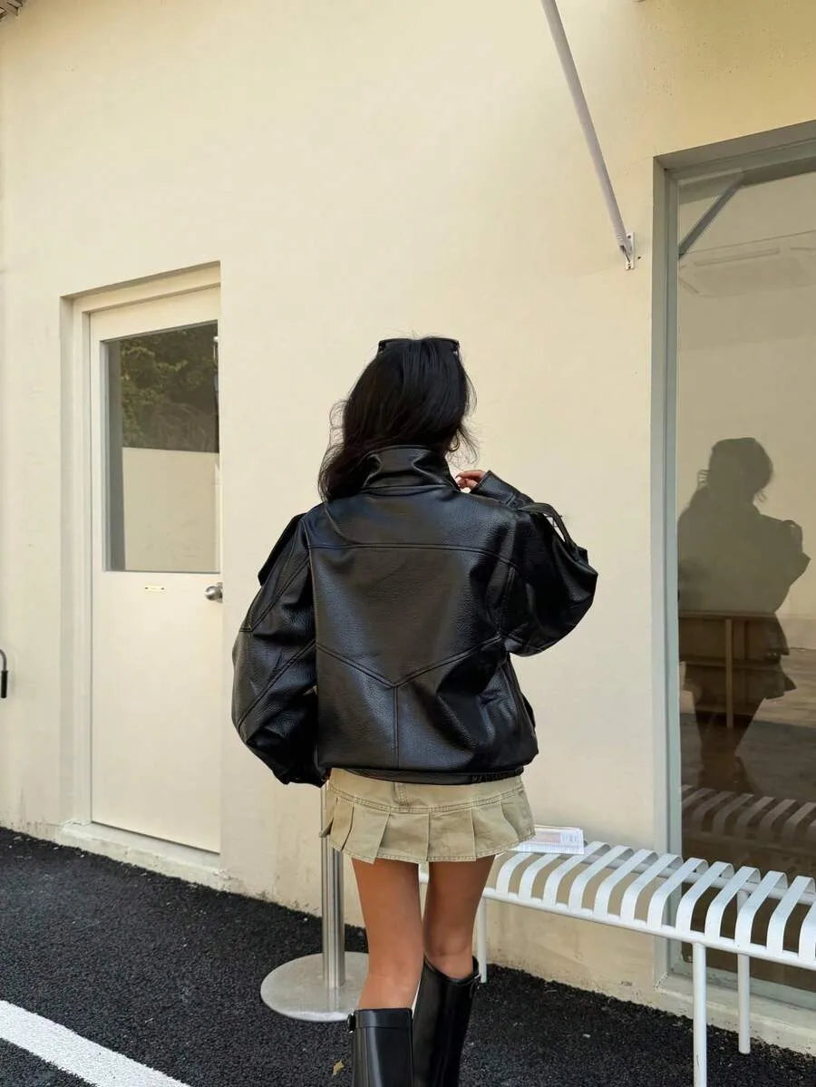 Leather Jacket for Women with Asymmetrical Closure