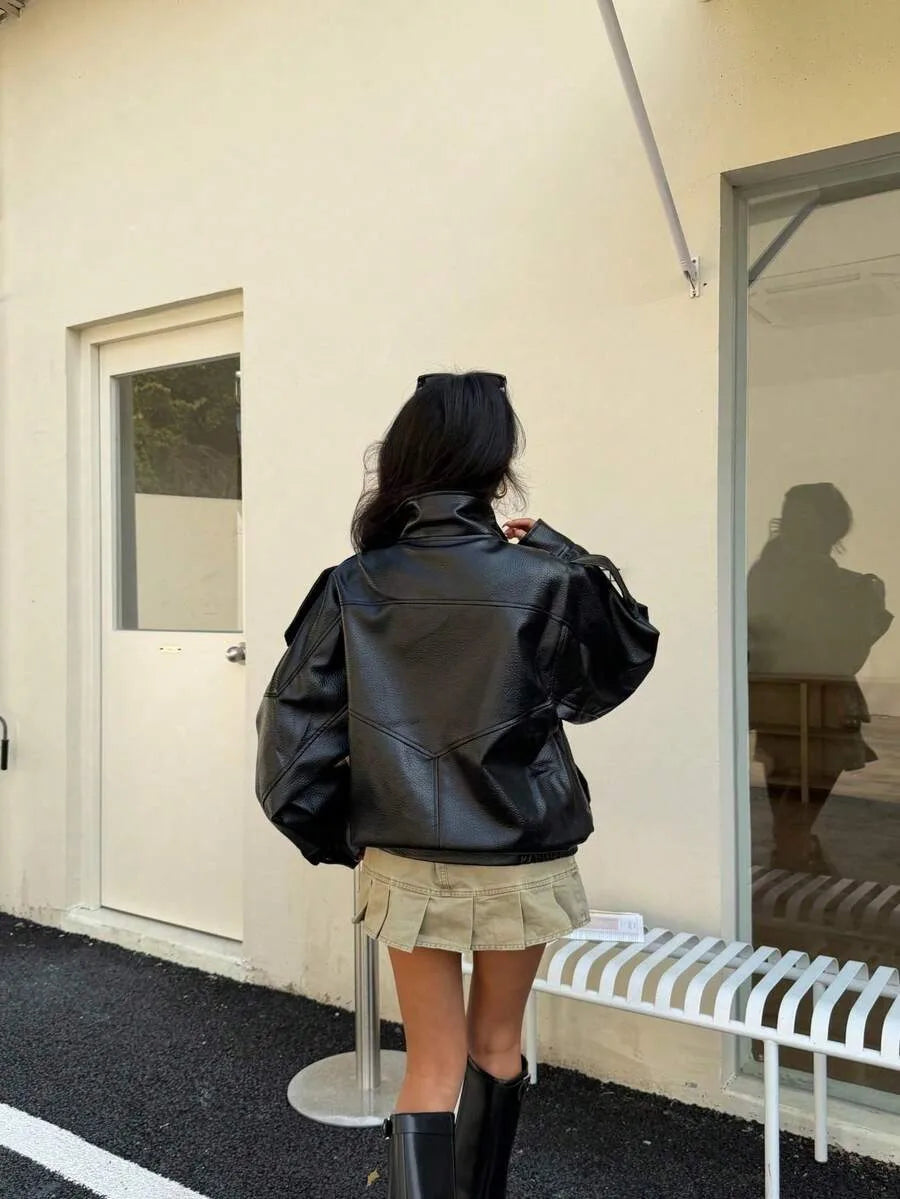 Leather Jacket for Women with Asymmetrical Closure