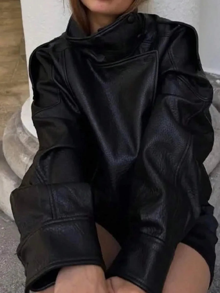 Leather Jacket for Women with Asymmetrical Closure
