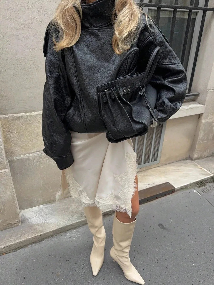 Leather Jacket for Women with Asymmetrical Closure