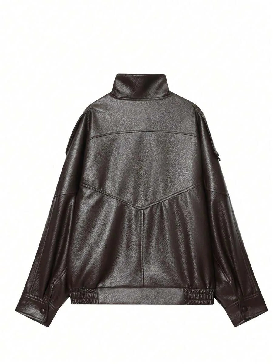 Leather Jacket for Women with Asymmetrical Closure