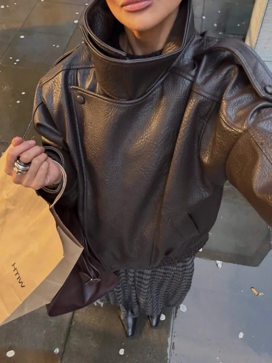 Leather Jacket for Women with Asymmetrical Closure