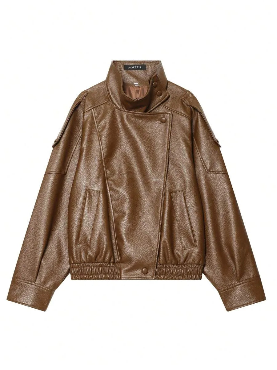 Leather Jacket for Women with Asymmetrical Closure