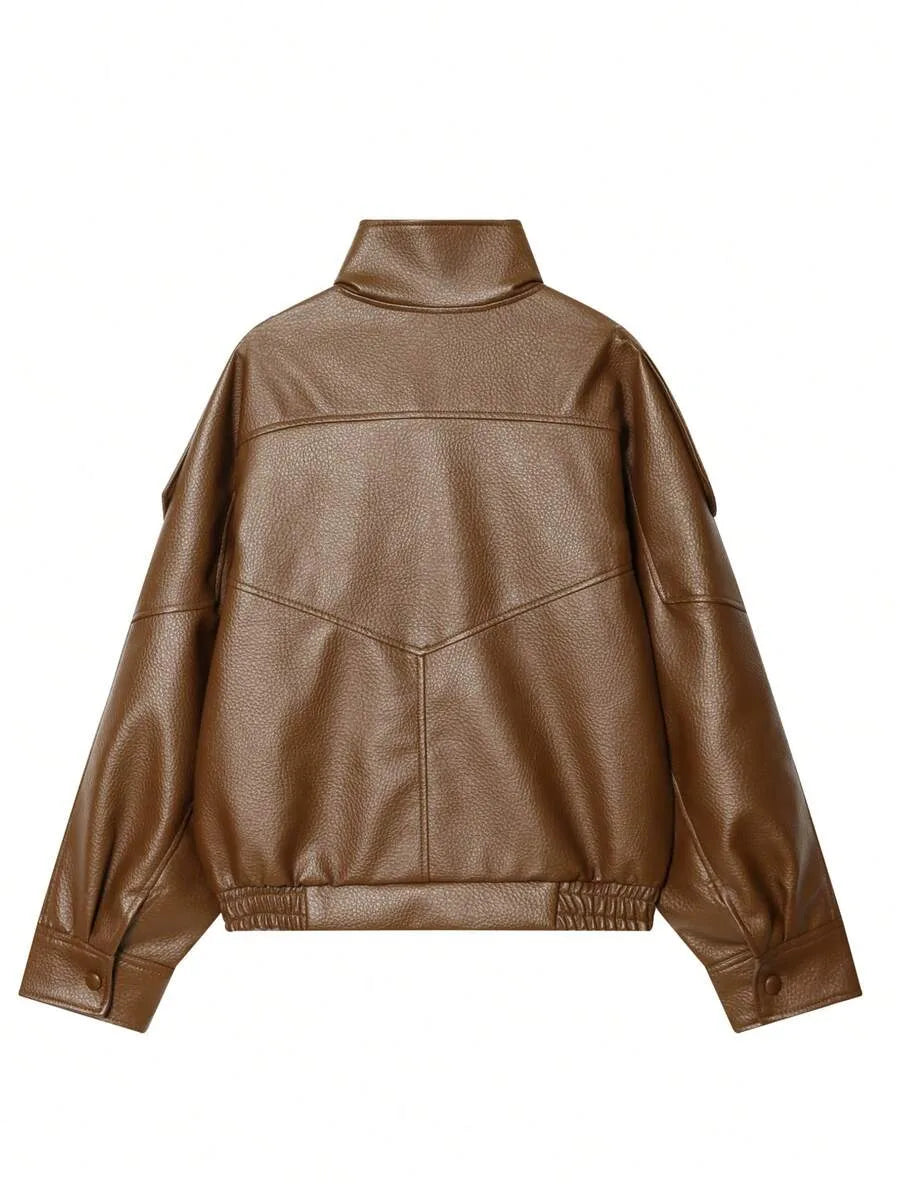 Leather Jacket for Women with Asymmetrical Closure