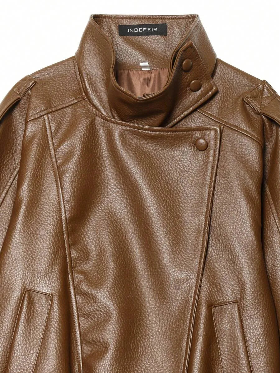 Leather Jacket for Women with Asymmetrical Closure