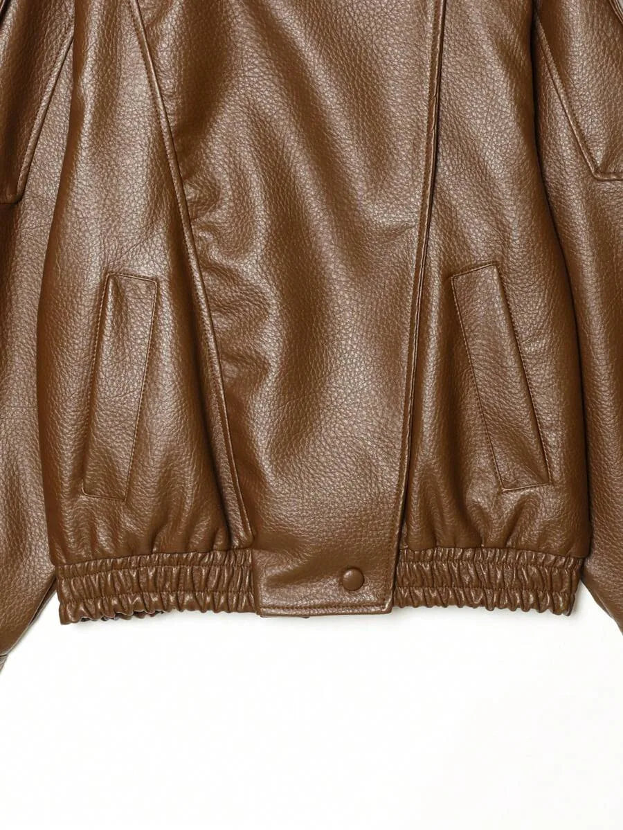 Leather Jacket for Women with Asymmetrical Closure