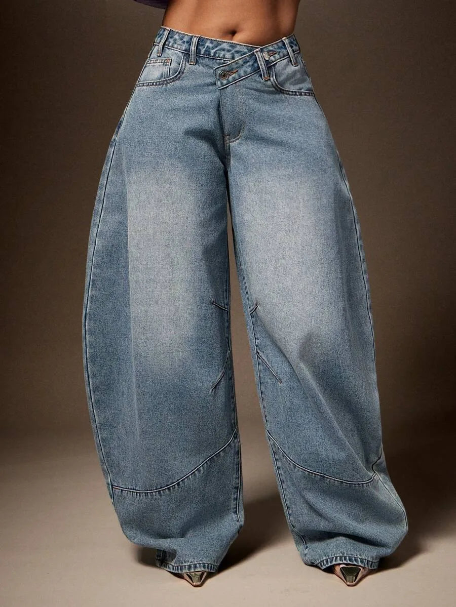 Baggy Jeans for Women with Asymmetrical Waist