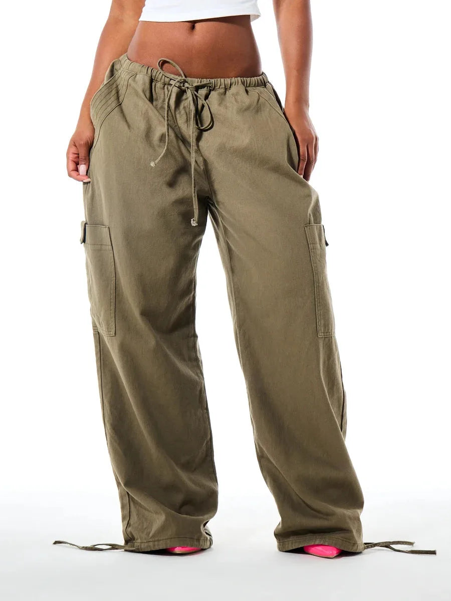 Ladies' Wide Leg Cargo Trousers with Drawstring