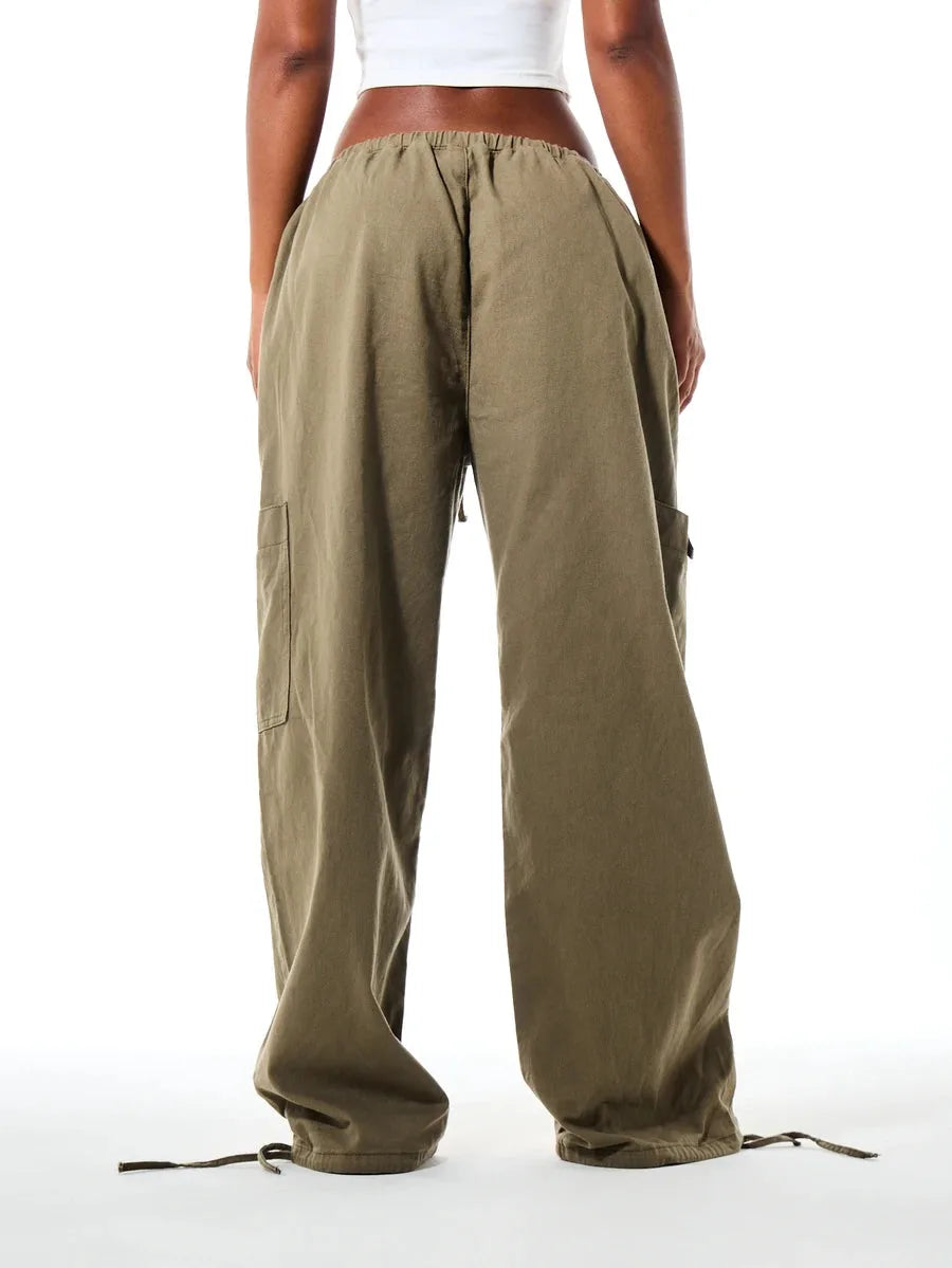 Ladies' Wide Leg Cargo Trousers with Drawstring