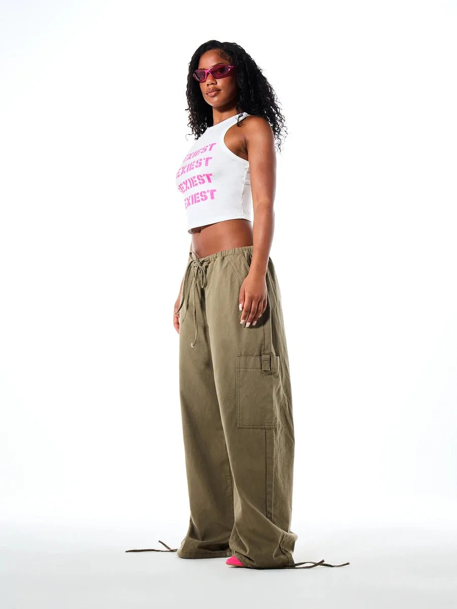 Ladies' Wide Leg Cargo Trousers with Drawstring