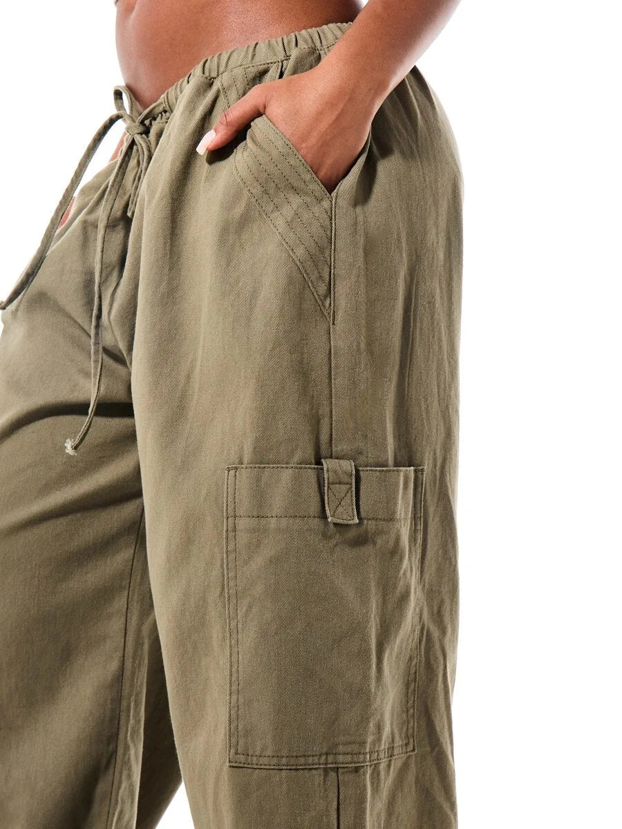Ladies' Wide Leg Cargo Trousers with Drawstring