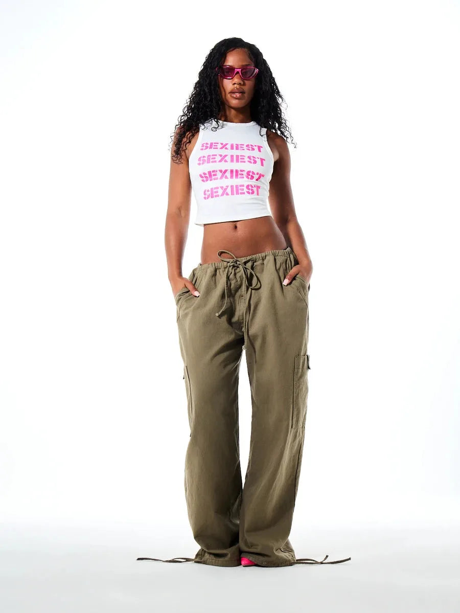 Ladies' Wide Leg Cargo Trousers with Drawstring