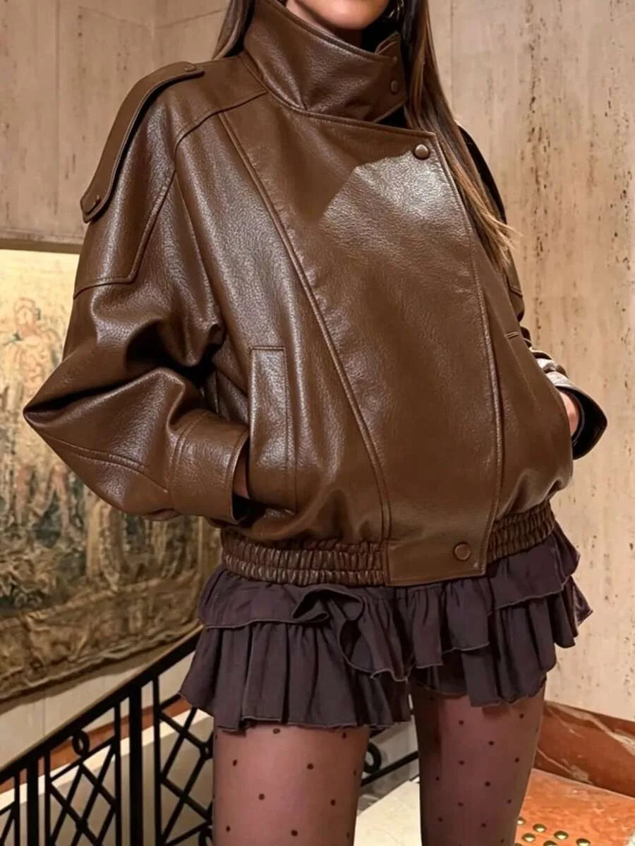 Leather Jacket for Women with Asymmetrical Closure