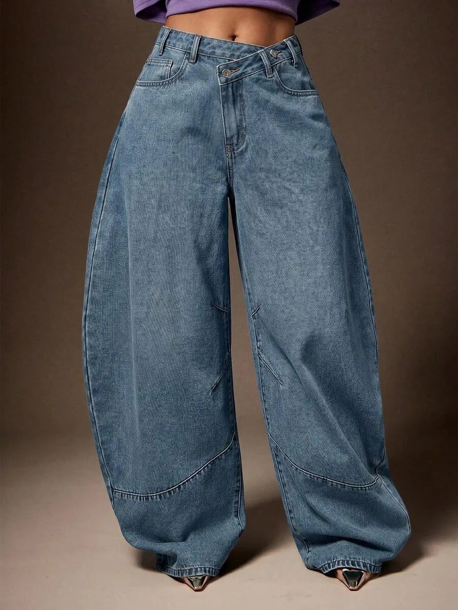 Baggy Jeans for Women with Asymmetrical Waist