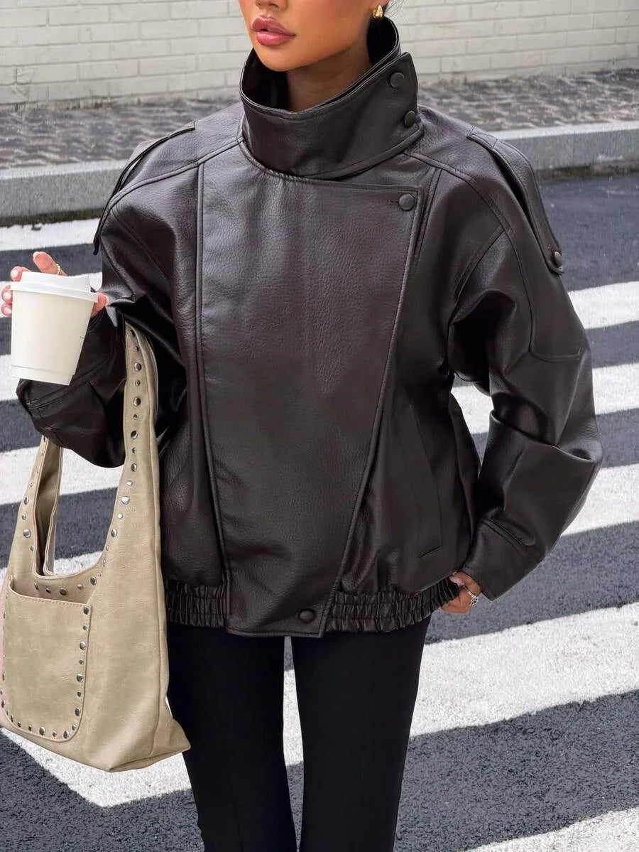 Leather Jacket for Women with Asymmetrical Closure