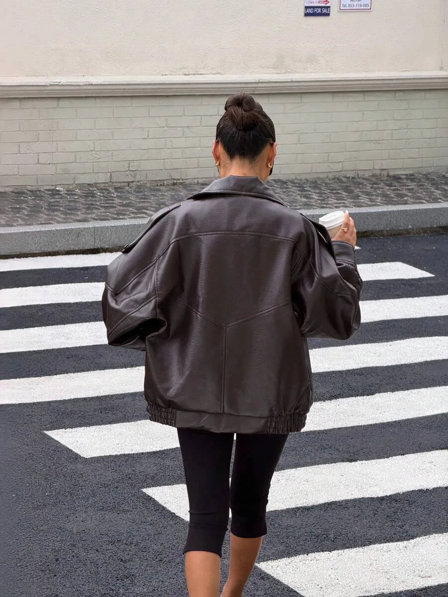 Leather Jacket for Women with Asymmetrical Closure
