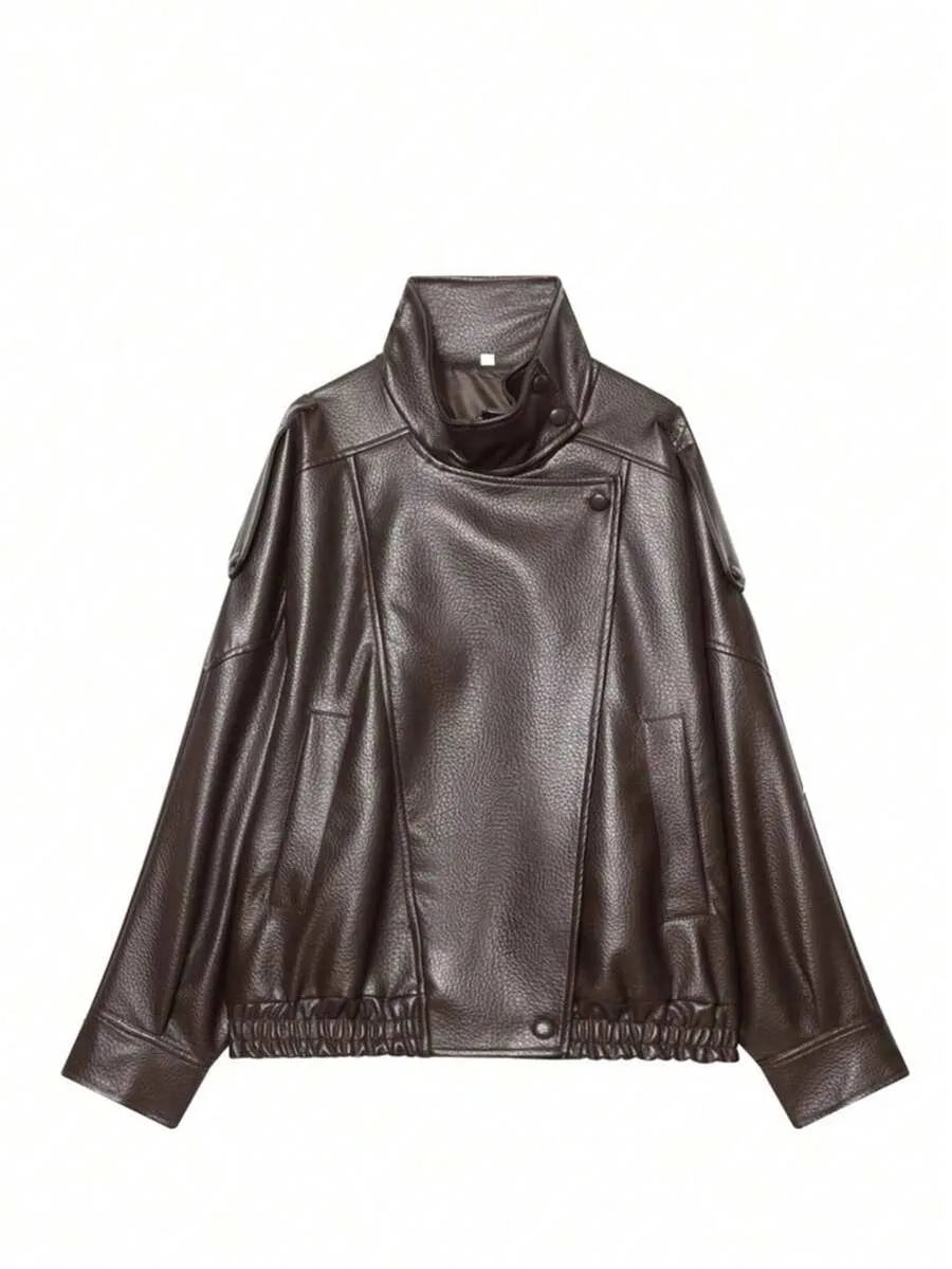 Leather Jacket for Women with Asymmetrical Closure