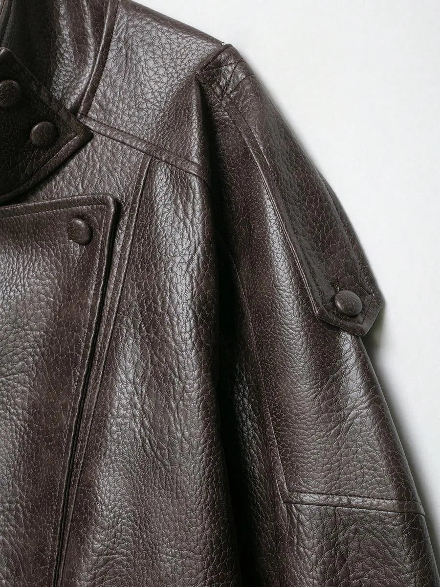 Leather Jacket for Women with Asymmetrical Closure