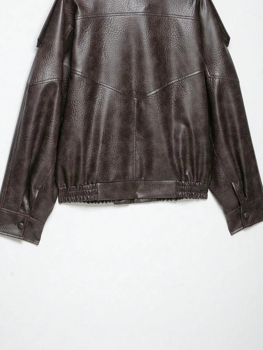 Leather Jacket for Women with Asymmetrical Closure