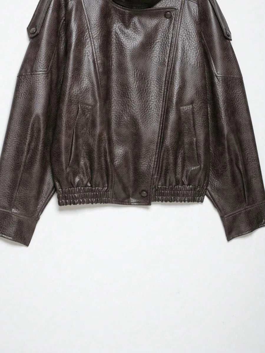 Leather Jacket for Women with Asymmetrical Closure