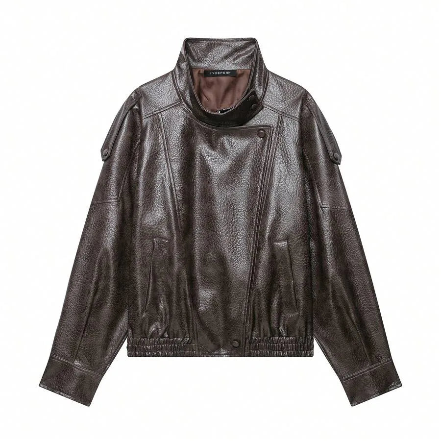 Leather Jacket for Women with Asymmetrical Closure