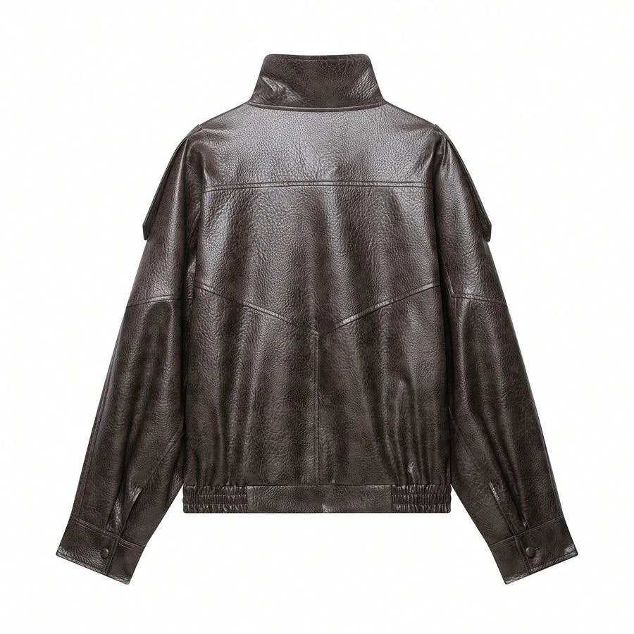 Leather Jacket for Women with Asymmetrical Closure