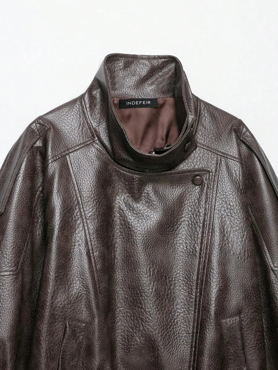 Leather Jacket for Women with Asymmetrical Closure