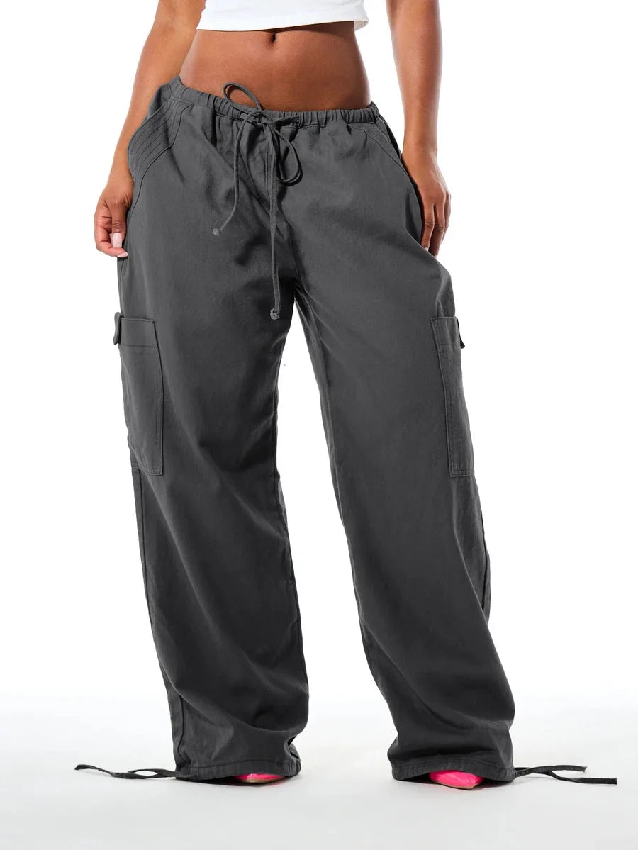 Ladies' Wide Leg Cargo Trousers with Drawstring
