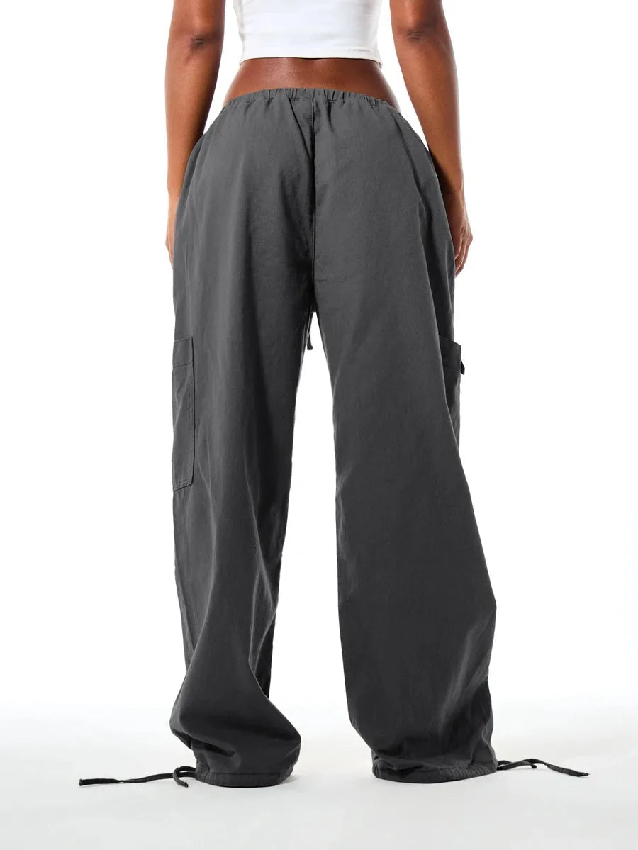 Ladies' Wide Leg Cargo Trousers with Drawstring