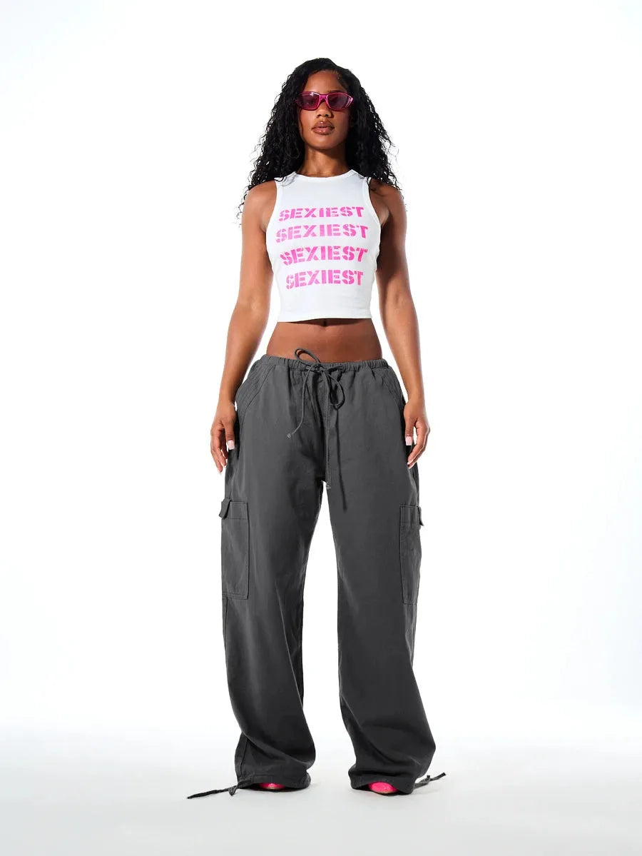 Ladies' Wide Leg Cargo Trousers with Drawstring