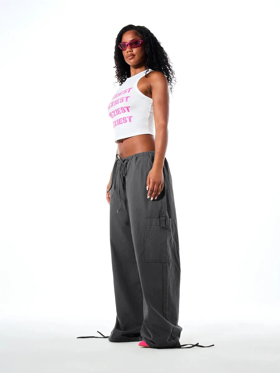 Ladies' Wide Leg Cargo Trousers with Drawstring
